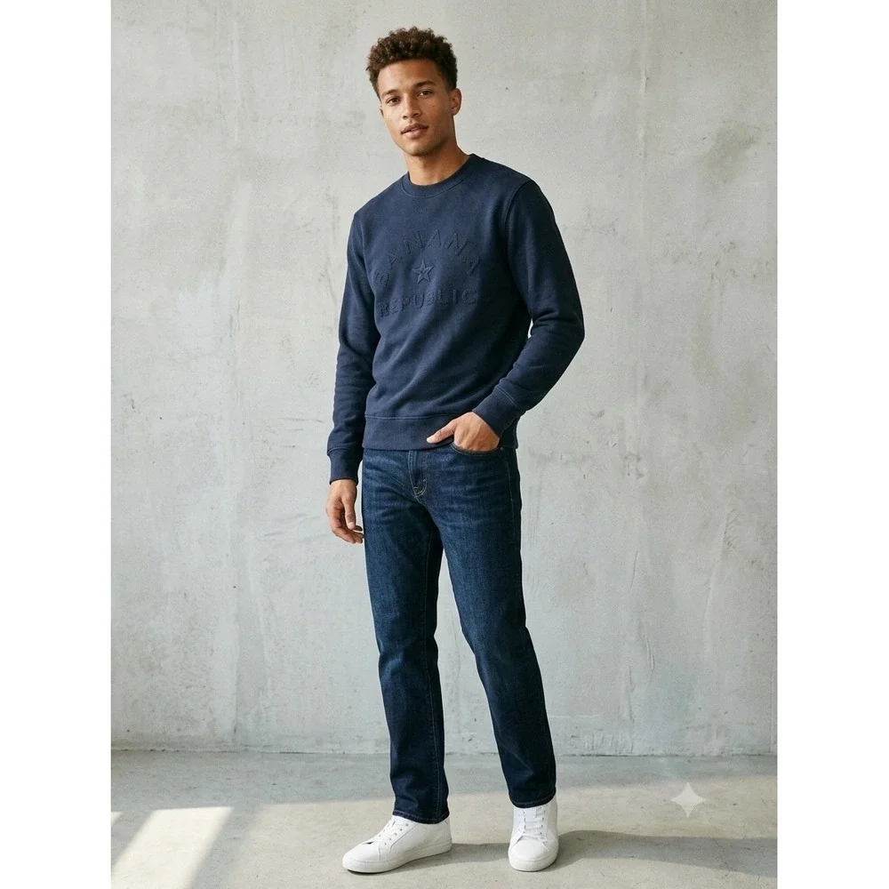 Banana Republic Mens Navy Blue Tonal Embroidered Logo Crewneck Sweatshirt Small